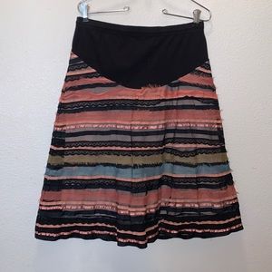 Motherhood Maternity black colorful layered lace fringe midi skirt